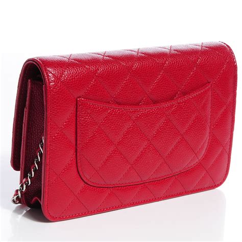 CHANEL Caviar Quilted Wallet on Chain WOC Red